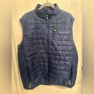 Vineyard Vines Mountain Weekend Puffer Vest Navy Blue Lime Green Accents Size XL